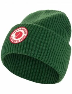 Fjallraven Palm Green 1960 Logo Ribbed Knit Cuffed Beanie Hat -Fatbuddha Store 1960 logo beanie hat palm green p36315 122676 medium