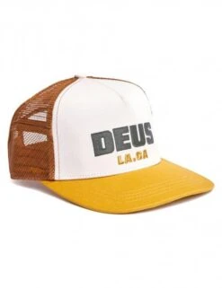Deus Ex Machina Mustard and White Akin Trucker Hat – Vintage Customs Patch Snapback