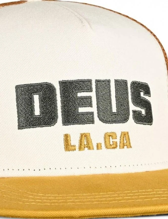 Deus Ex Machina Mustard and White Akin Trucker Hat – Vintage Customs Patch Snapback 5 Deus Ex Machina Mustard and White Akin Trucker Hat – Vintage Customs Patch Snapback - Image 3