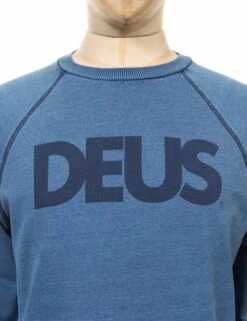 Deus Ex Machina All Caps Indigo Crew Sweat - Light Indigo -Fatbuddha Store all caps indigo crew sweat light indigo p23658 84543 medium