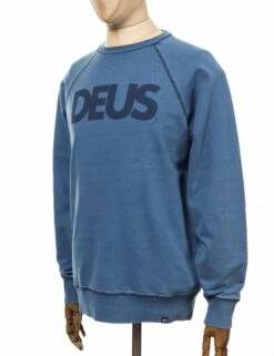 Deus Ex Machina All Caps Indigo Crew Sweat - Light Indigo -Fatbuddha Store all caps indigo crew sweat light indigo p23658 84544 medium