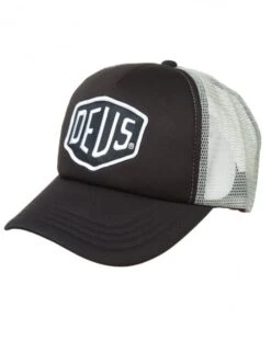Deus Ex Machina Baylands Trucker Hat - Black/Grey with Embroidered Shield Logo