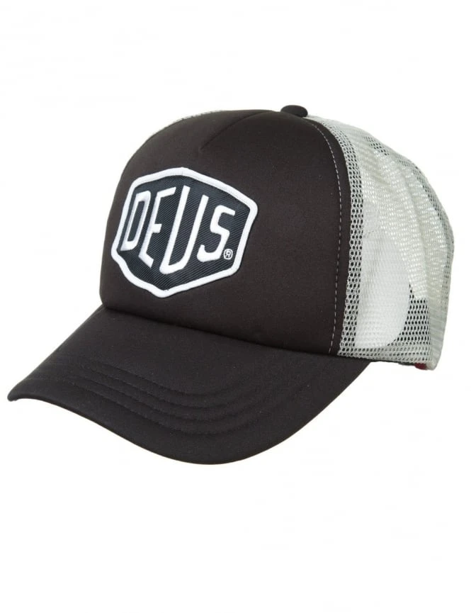 Deus Ex Machina Baylands Trucker Hat - Black/Grey with Embroidered Shield Logo 3 Deus Ex Machina Baylands Trucker Hat - Black/Grey with Embroidered Shield Logo