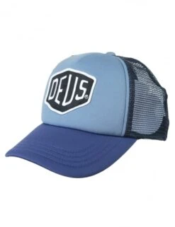 Deus Ex Machina Baylands Trucker Hat - Navy/White with Blue Embroidered Logo Mesh Cap