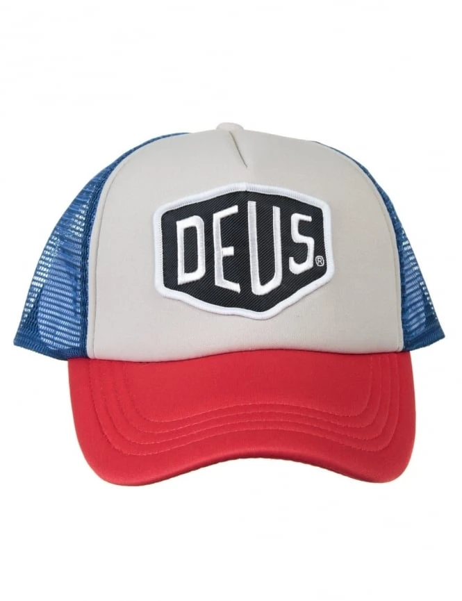 Deus Ex Machina Baylands Trucker Hat - Blue and Red with White Mesh - Curved Bill Snapback 4 Deus Ex Machina Baylands Trucker Hat - Blue and Red with White Mesh - Curved Bill Snapback - Image 2