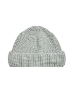 SHU Grey Ribbed Knit Cuffed Beanie – Wool Blend Warm Winter Hat