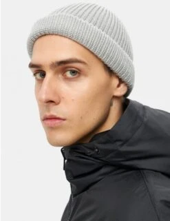 SHU Grey Ribbed Knit Cuffed Beanie – Wool Blend Warm Winter Hat -Fatbuddha Store beanie hat grey p30913 106843 medium