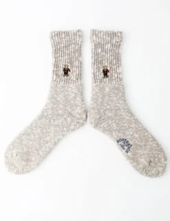 Rostersox Bear Socks Khaki - Embroidered Mascot Ribbed Crew Socks