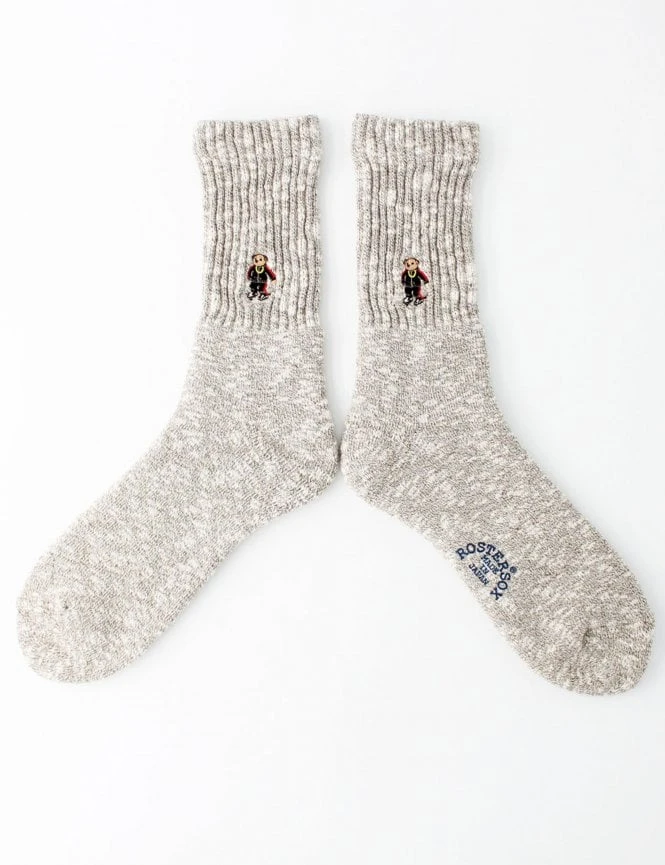 Rostersox Bear Socks Khaki - Embroidered Mascot Ribbed Crew Socks 3 Rostersox Bear Socks Khaki - Embroidered Mascot Ribbed Crew Socks