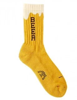 Rostersox Gold Beer Socks – Ribbed Cotton Crew Socks with Embroidered Text