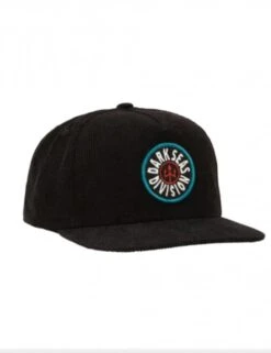 Dark Seas Black Corduroy Bixby Cap – Patch Logo Flat Brim Snapback