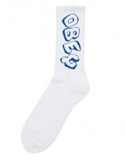 Obey Clothing Block Socks in White & Black – French Terry Athletic Jacquard Logo Crew Socks