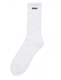 Obey Clothing White/Black Bold Jacquard Logo – Athletic Ribbed Crew Socks
