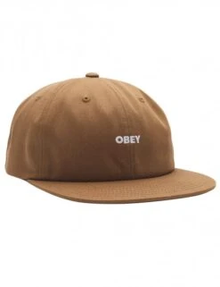 Obey Clothing Brown Sugar Bold Twill 6 Panel Strapback Hat - Black Wordmark Embroidery
