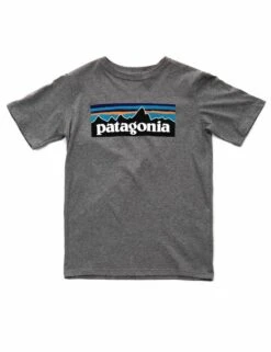 Patagonia Boys' P-6 Logo Organic Cotton Tee – Gravel Heather Grey Crewneck