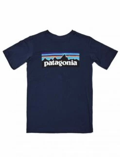 Patagonia Boys' P-6 Logo Organic Cotton Tee - New Navy Classic Mountain Logo Crew Neck