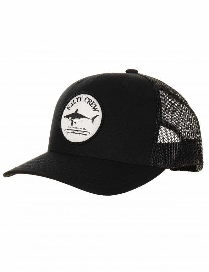 Salty Crew Bruce Black Retro Trucker Hat – Shark Patch Curved Bill Mesh Back Snapback 3 Salty Crew Bruce Black Retro Trucker Hat – Shark Patch Curved Bill Mesh Back Snapback