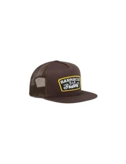 Dark Seas Busta Brown with Cream Mesh – Nautical Patch 5-Panel Snapback Trucker Hat