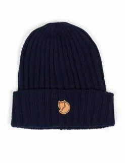 Fjallraven Byron Beanie Hat - Dark Navy Wool Ribbed Knit Beanie
