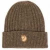 Fjallraven Byron Dark Olive/Taupe – Leather Arctic Fox Logo Double-Knitted Wool Beanie -Fatbuddha Store byron beanie hat dark olive taupe p22280 78029 medium