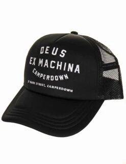 Deus Ex Machina Black Camperdown Address – Iconic Mesh Back Curved Bill Trucker Hat