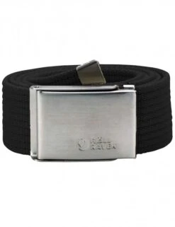 Fjallraven Black Canvas Webbing Belt – Adjustable Military Buckle with Embossed Fox Logo