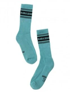 Dark Seas Carmel Crew Socks - Mineral Blue Logo Edition