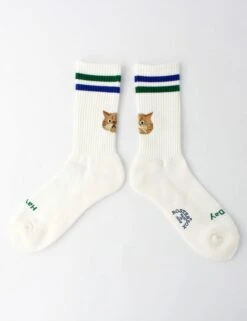 Rostersox Blue with Cat Embroidery – Ribbed Cotton Blend Crew Socks