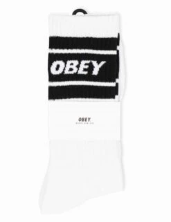 Obey Clothing Cooper II Crew Socks - White/Black with Jacquard Logo