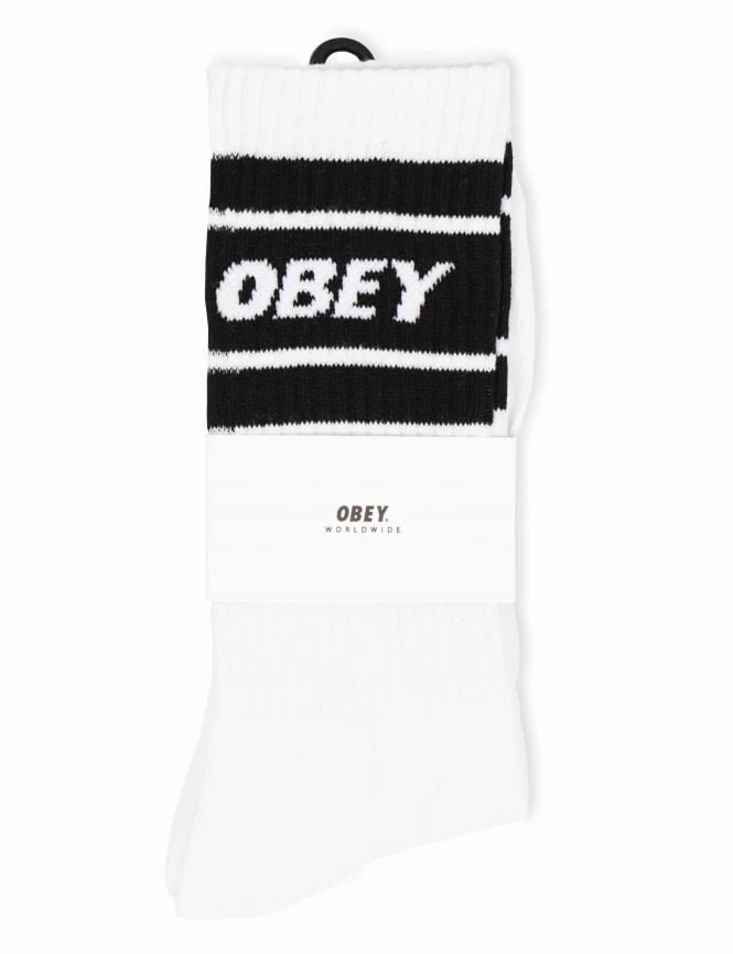 Obey Clothing Cooper II Crew Socks - White/Black with Jacquard Logo 3 Obey Clothing Cooper II Crew Socks - White/Black with Jacquard Logo