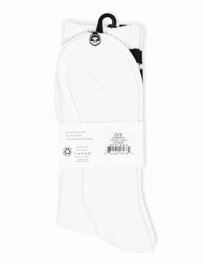 Obey Clothing Cooper II Crew Socks - White/Black with Jacquard Logo 4 Obey Clothing Cooper II Crew Socks - White/Black with Jacquard Logo - Image 2