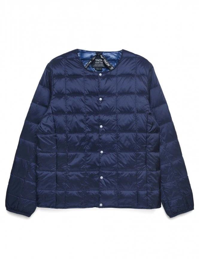 Crew Neck Button Down Jacket - Navy 3 Crew Neck Button Down Jacket - Navy