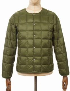 Crew Neck Button Down Jacket - Olive