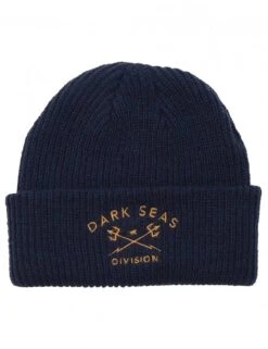 Dark Seas Cruiser Beanie Hat - Dark Navy Ribbed Knit Cuffed Beanie