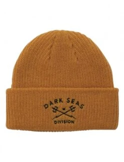 Dark Seas Cruiser Gold Ribbed Knit Cuffed Beanie Hat