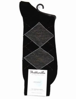 Pantherella Dennett Argyle Diamond Merino Wool Socks – Black with Vivid Multi-Tone Pattern
