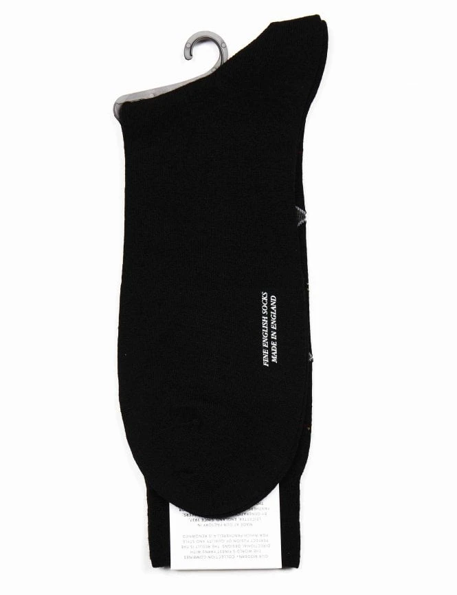 Pantherella Dennett Argyle Diamond Merino Wool Socks – Black with Vivid Multi-Tone Pattern 4 Pantherella Dennett Argyle Diamond Merino Wool Socks – Black with Vivid Multi-Tone Pattern - Image 2