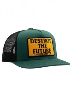 Loser Machine Destroy Green and White – Woven Script 5-Panel Flat Bill Trucker Hat