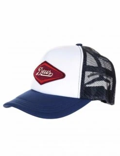 Deus Ex Machina Navy Blue - Diamond Shield Logo Curved Bill Mesh Trucker Hat