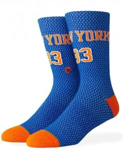 New York Knicks Blue with Orange Ewing #33 Hardwood Classics Jersey Crew Socks