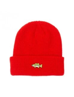Salty Crew Red with White Embroidered Patch – Fishsticks Midweight Cuffed Beanie Hat