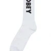 Obey Clothing Flash Crew Socks – White/Black – Ribbed Jacquard Logo Skate Socks -Fatbuddha Store flash socks white black p31945 114674 medium