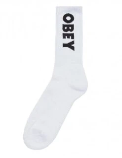 Obey Clothing Flash Crew Socks – White/Black – Ribbed Jacquard Logo Skate Socks