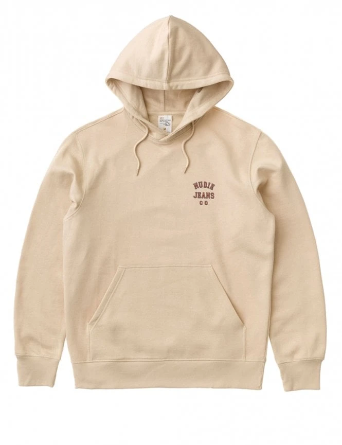 Nudie Jeans Franke Logo Hooded Sweat - Cream 3 Nudie Jeans Franke Logo Hooded Sweat - Cream