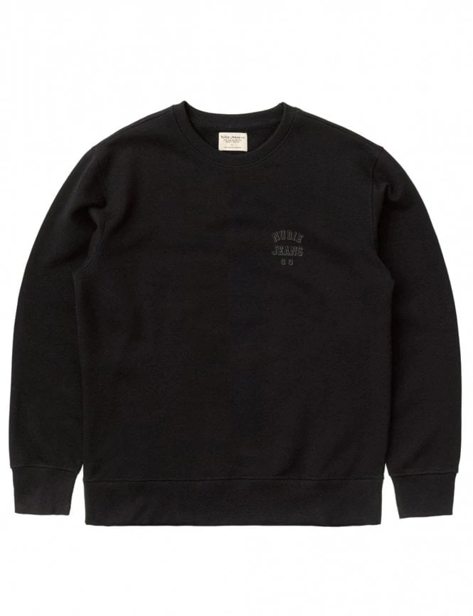 Nudie Jeans Frasse Logo Crew Sweat - Black 3 Nudie Jeans Frasse Logo Crew Sweat - Black