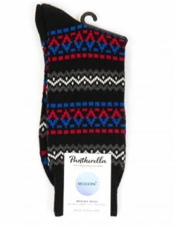 Pantherella Frutiger Socks - Black with White Geometric Graphic Premium Crew Socks