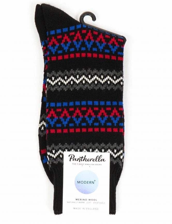 Pantherella Frutiger Socks - Black with White Geometric Graphic Premium Crew Socks 3 Pantherella Frutiger Socks - Black with White Geometric Graphic Premium Crew Socks