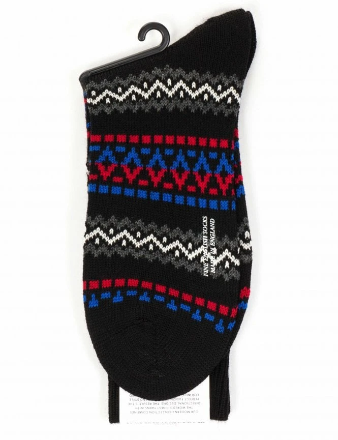 Pantherella Frutiger Socks - Black with White Geometric Graphic Premium Crew Socks 4 Pantherella Frutiger Socks - Black with White Geometric Graphic Premium Crew Socks - Image 2