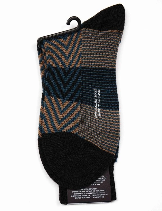 Pantherella Hartwell Charcoal Herringbone Stripe – 1x1 Rib Merino Wool Leisure Socks 4 Pantherella Hartwell Charcoal Herringbone Stripe – 1x1 Rib Merino Wool Leisure Socks - Image 2