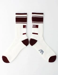 Rostersox Hello Socks Wine – Ribbed Cotton Blend Crew Socks with Back Tag Detail